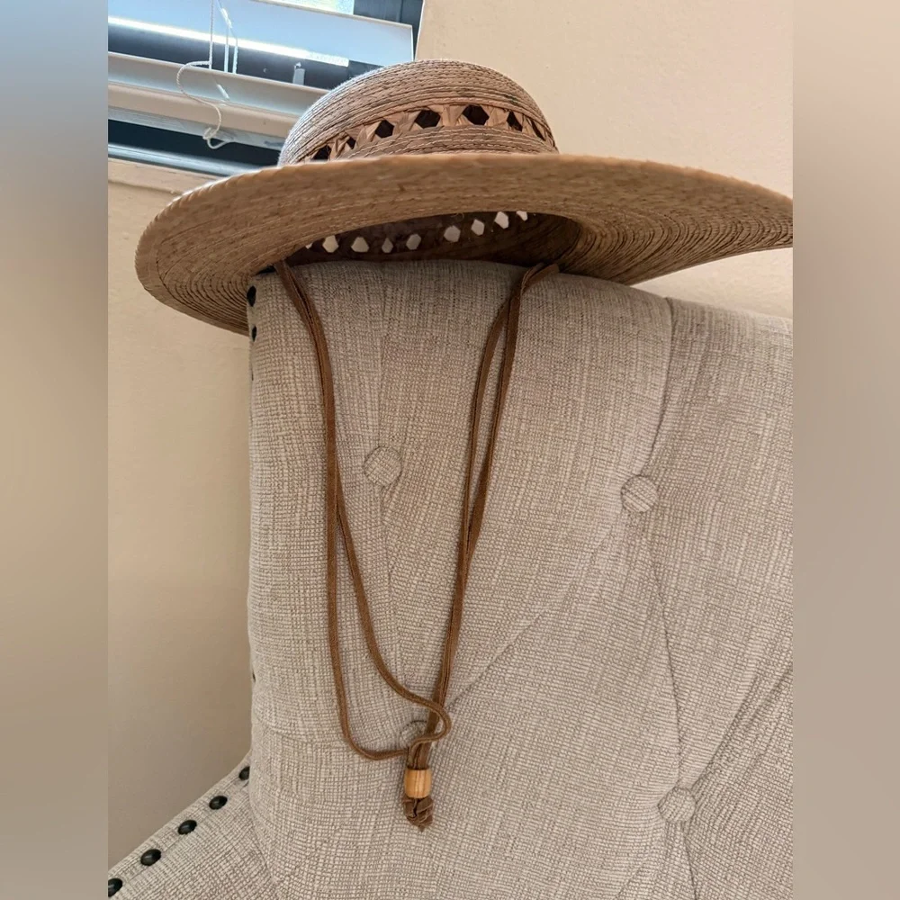 NWT Tula Hat Leather Visor Wide Brim Chin Strap Vented Hard Straw - Picture 7 of 8